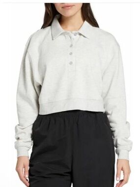 DSG Twitch Allison Favorite fleece collared cropped Henley Light gray large L